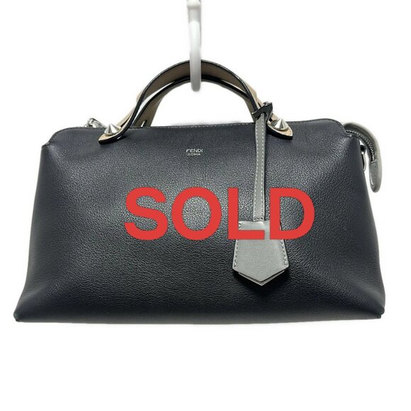 FENDI By The Way Black Beige Gray Leather Handbag 564-071225 - Picture 1 of 11
